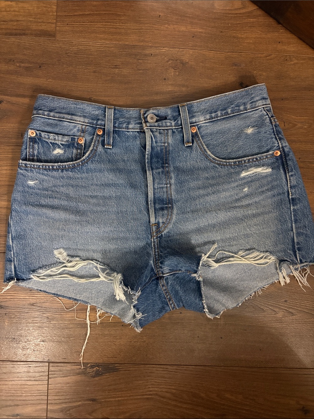 Levi's Light Blue Distressed Denim Cutoff Shorts